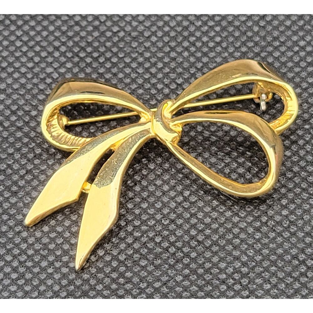Gold-Tone Bow Ribbon Brooch 1.88" Elegant Jewelry Pin Fashion With Gift Box